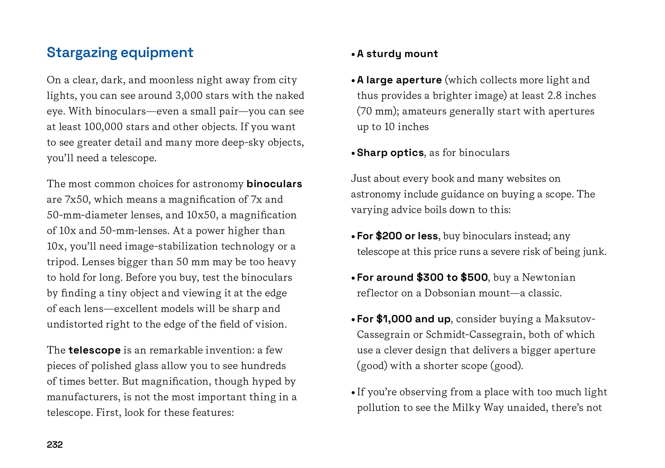 Stargazing equipment: binoculars, telescope